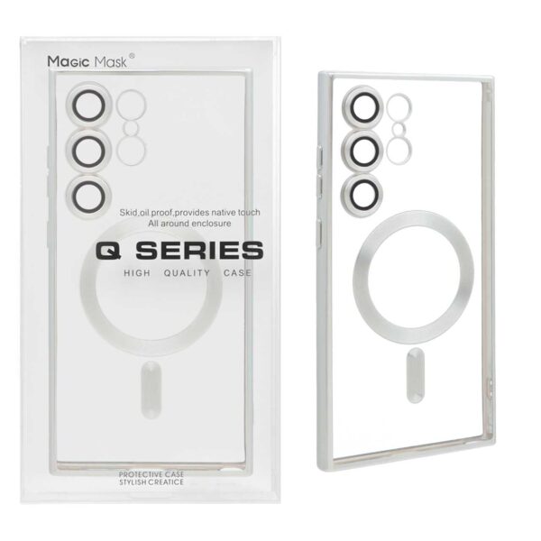 قاب اورجینال Magic Mask شفاف Magsafe محافظ لنز گلس Samsung Galaxy S22 Ultra - نقره ای (پک دار) کد K10225