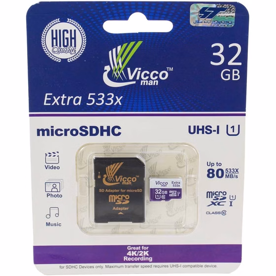 کارت حافظه microSDHC ویکو من ظرفیت 32 گیگابایت همراه با آداپتور SD کد k10237