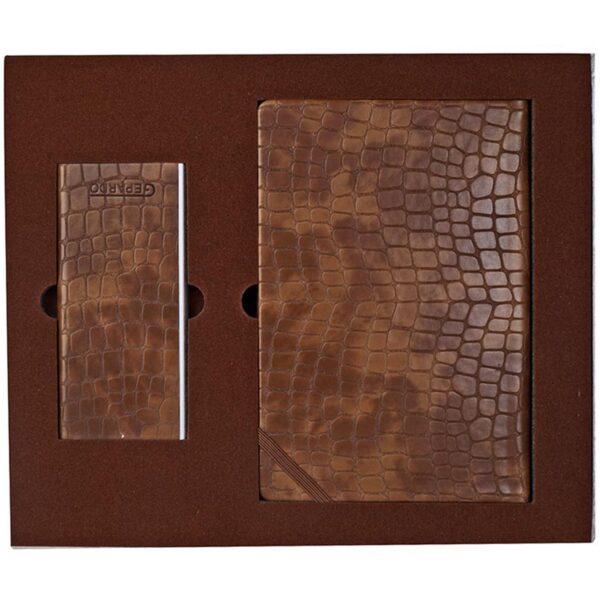 پک هدیه دفتر و پاوربانک چرم قهوه ای کد k11172