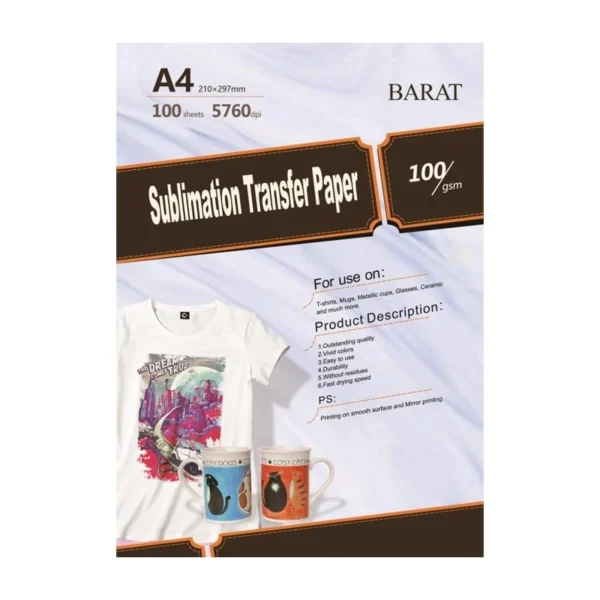 کاغذ سابلیمیشن بارات مدل 100G سایز A4 بسته 100 عددی کد k11201