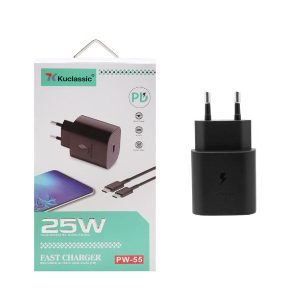 شارژر دیواری فست و PD تک پورت Kuclassic مدل PW-55 25W به همراه کابل شارژ Type-C - مشکی کد k11469