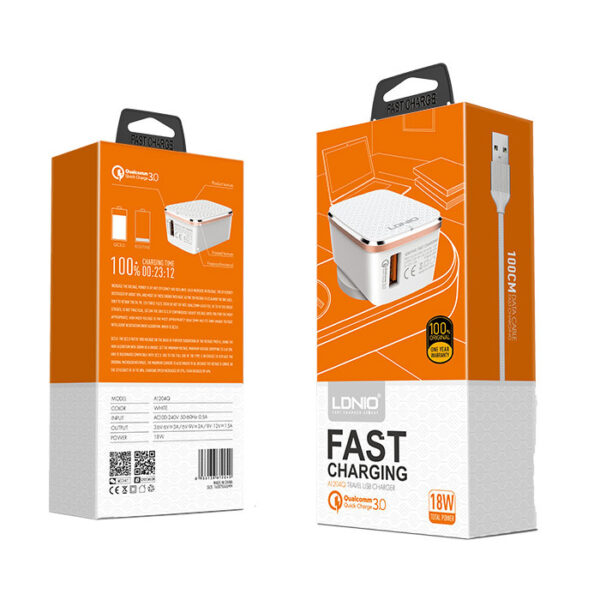 شارژر دیواری الدینیو مدل A1204Q به همراه کابل تبدیل USB-C کد k11695