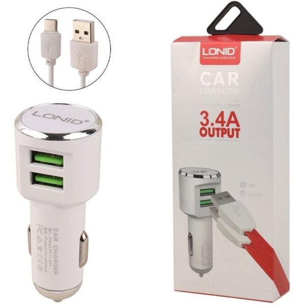 شارژر فندکی Ldnio DL-C29 3.4A 17W همراه کابل تایپ سی کدK17390