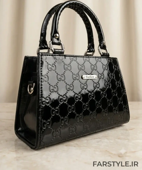 کیف دستی و دوشی مینی زنانه ورنی طرح گوچی (Gucci) رنگ مشکی کدK21726