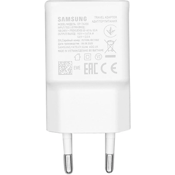 شارژر دیواری فست Samsung مدل EP-TA200 همراه کابل اندروید سفیدکدk21803