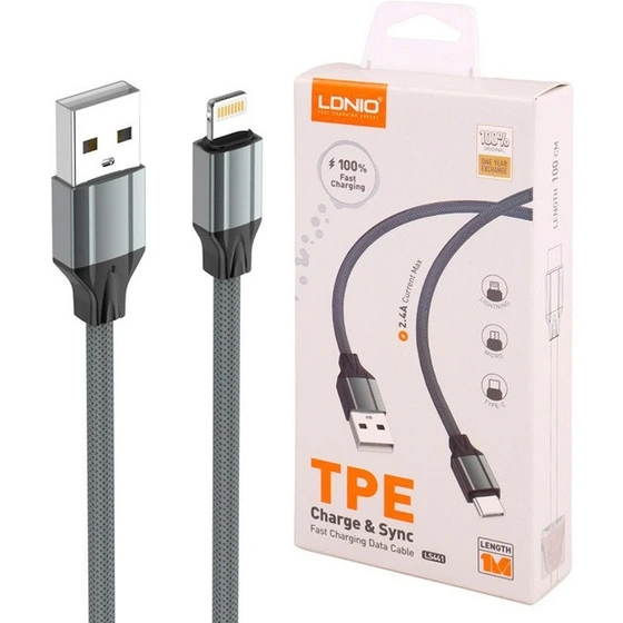 کابل لایتنینگ فست شارژ 2.4 آمپر الدینیو LS441 طول 1 متر کدk23500